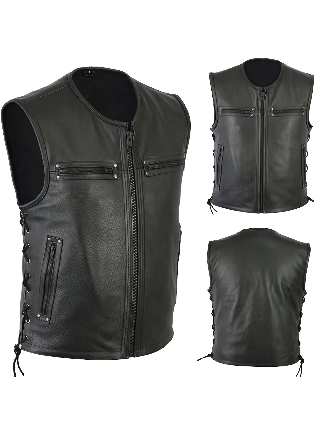 Leather Work Vest For Men - Rompi Kulit Pria Warna Solid Model