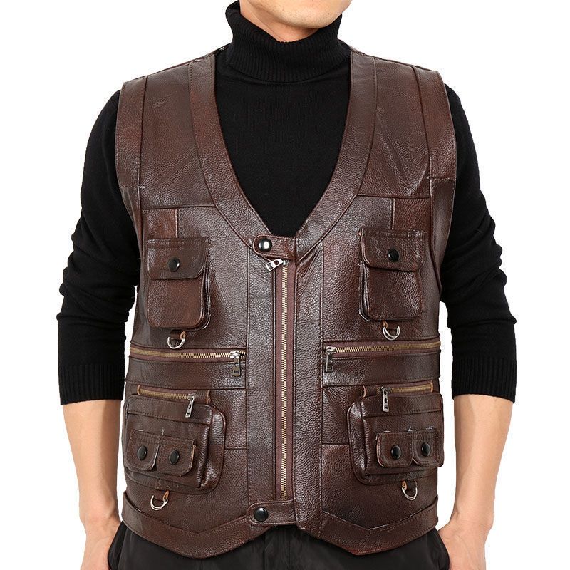 Leather Work Vest - Rompi Kulit Asli Kulit Sapi Rompi