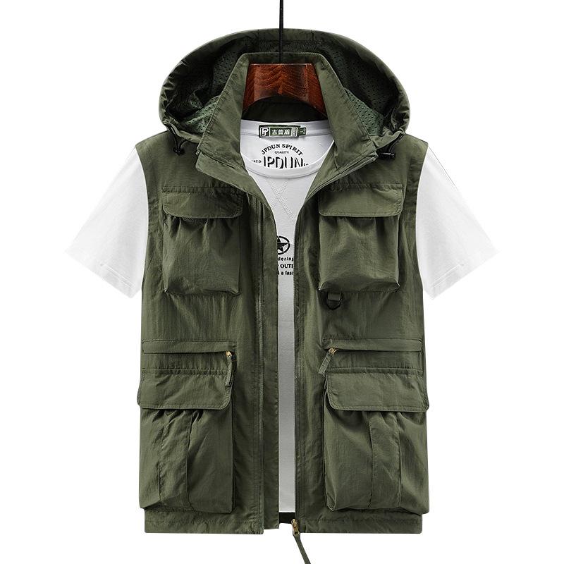 Leather Work Vest - Rompi Kasual Pria Multi Saku Pakaian