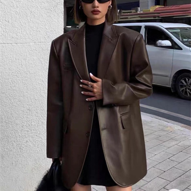 Leather Work Jacket - Jaket Blazer Bisnis Kulit PU Musim