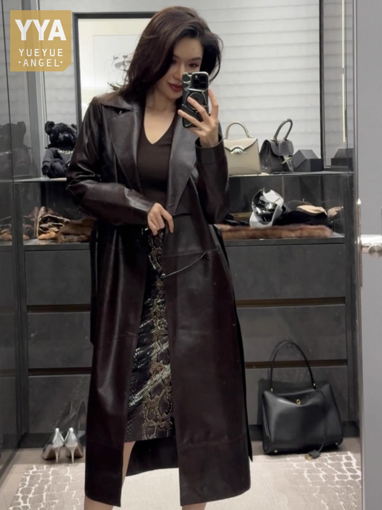 Leather Work Jacket - Desainer Italia untuk wanita, jaket Trench