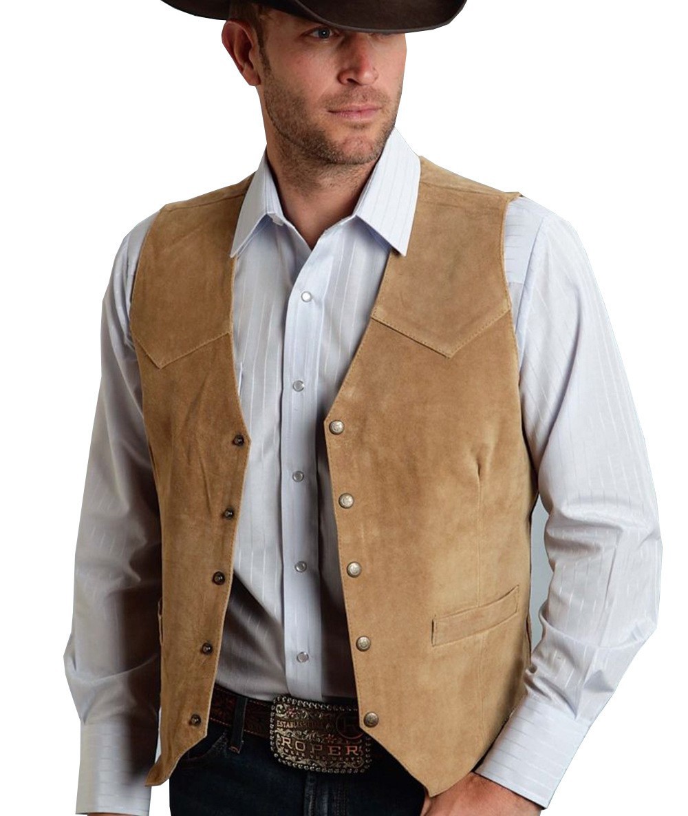 Leather Work Vest - Rompi Pria 2026 Kulit Suede Emas,
