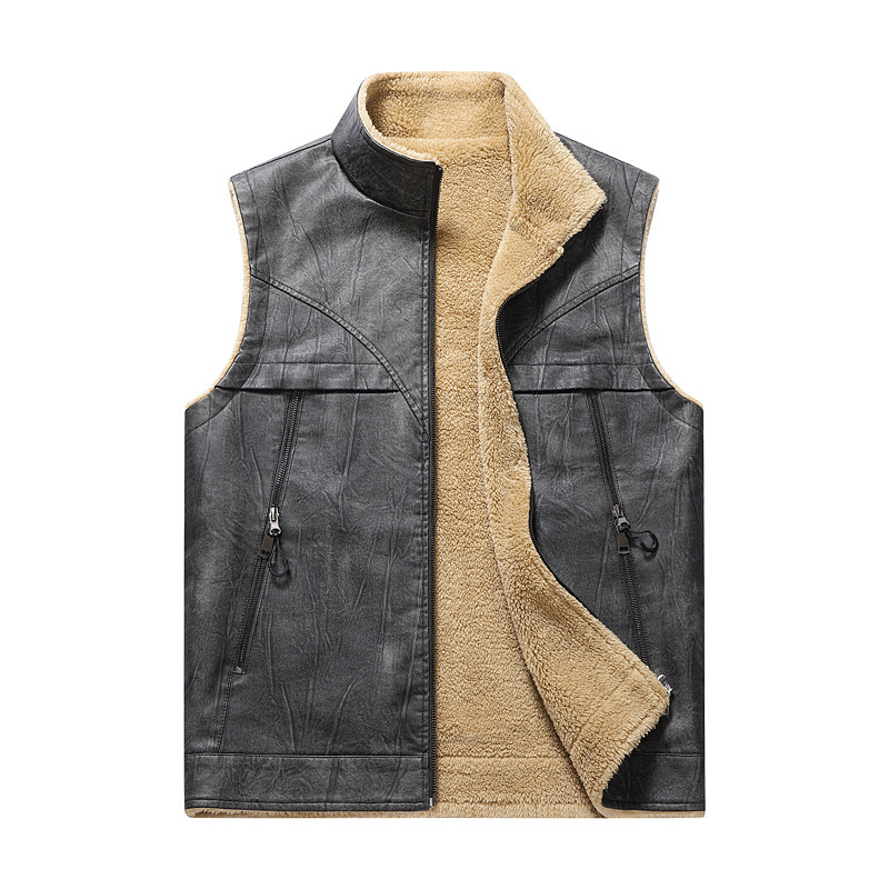 Rompi Kulit PU Berbulu Baru Mu - Leather Work Vest For Men ulasan dan harga