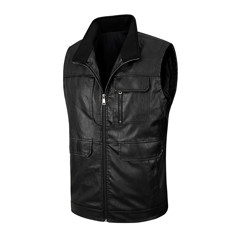 Rompi kulit pria, rompi kerah  - Leather Work Vest For Men ulasan dan harga