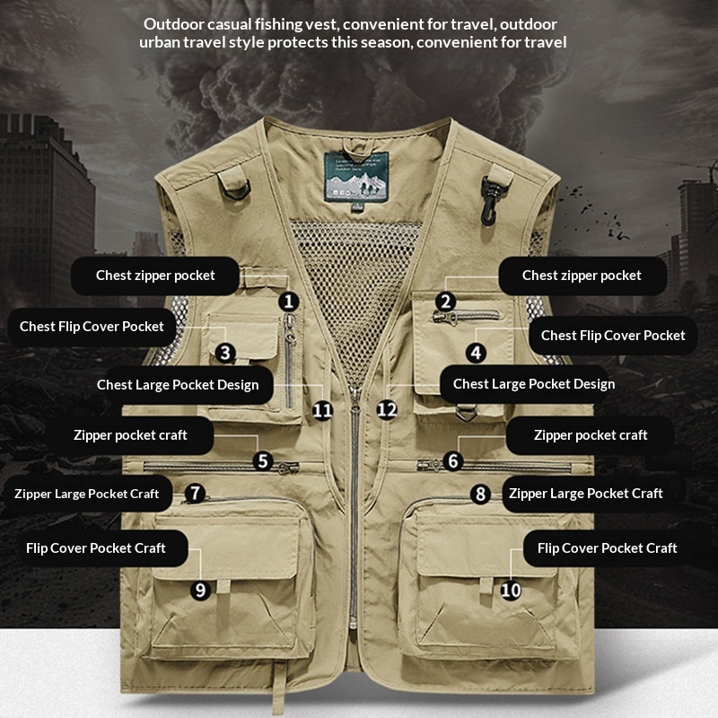 Rompi Kerja Multi-saku Pakaian - Leather Work Vest For Men ulasan dan harga