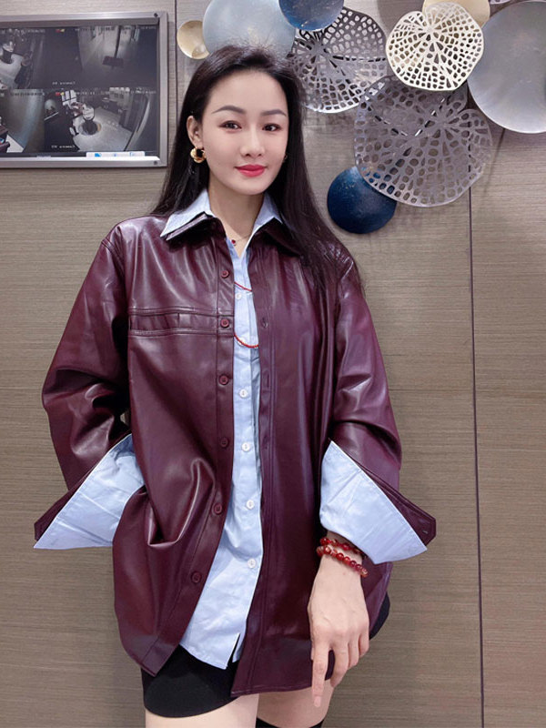 Jaket Kulit PU Warna Ungu Angg - Leather Work Jacket ulasan dan harga