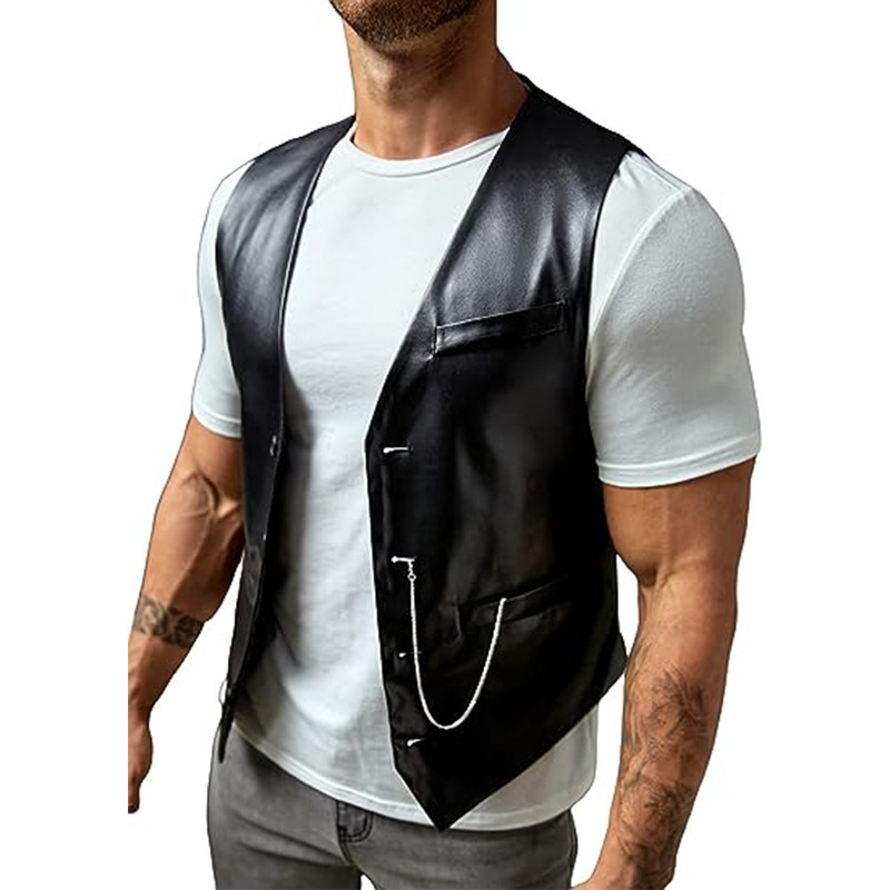 Rompi Kulit PU Slim-fit Pria M - Leather Work Vest ulasan dan harga