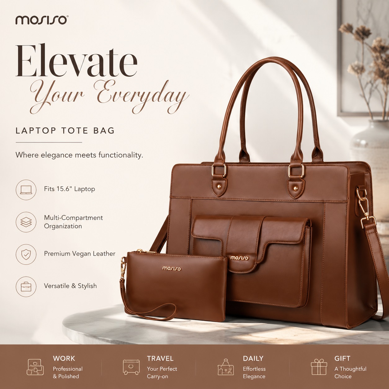 Tas Jinjing Laptop MOSISO untu - Leather Work Laptop Bag ulasan dan harga