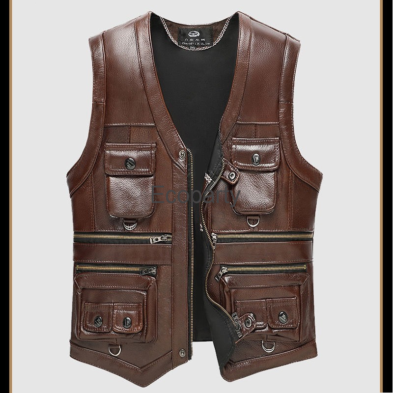 Rompi kulit tanpa lengan pria, - Leather Work Vest ulasan dan harga