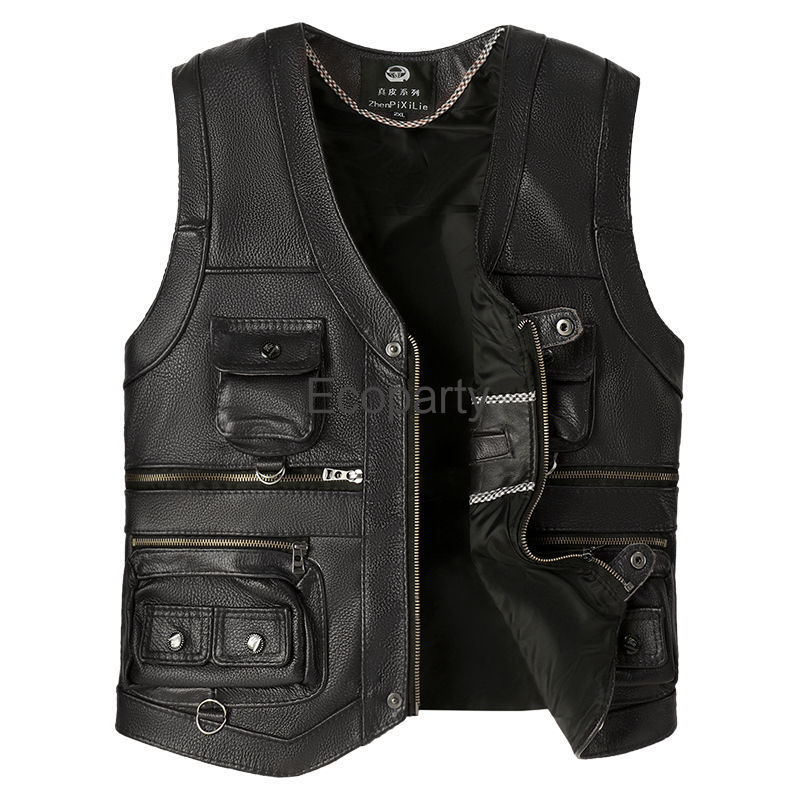 Rompi kulit tanpa lengan pria, - Leather Work Vest ulasan dan harga