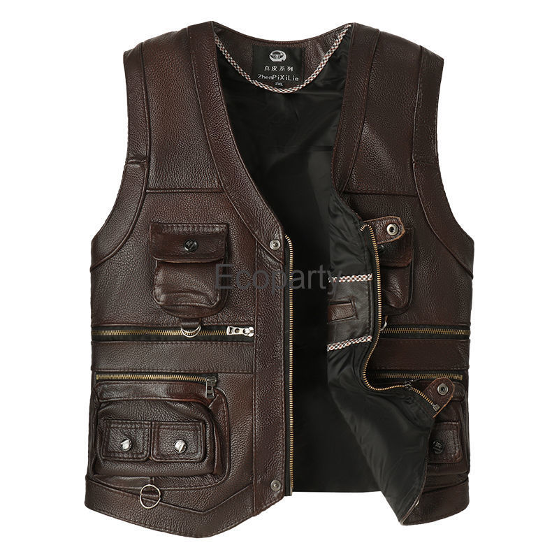 Rompi kulit tanpa lengan pria, - Leather Work Vest ulasan dan harga